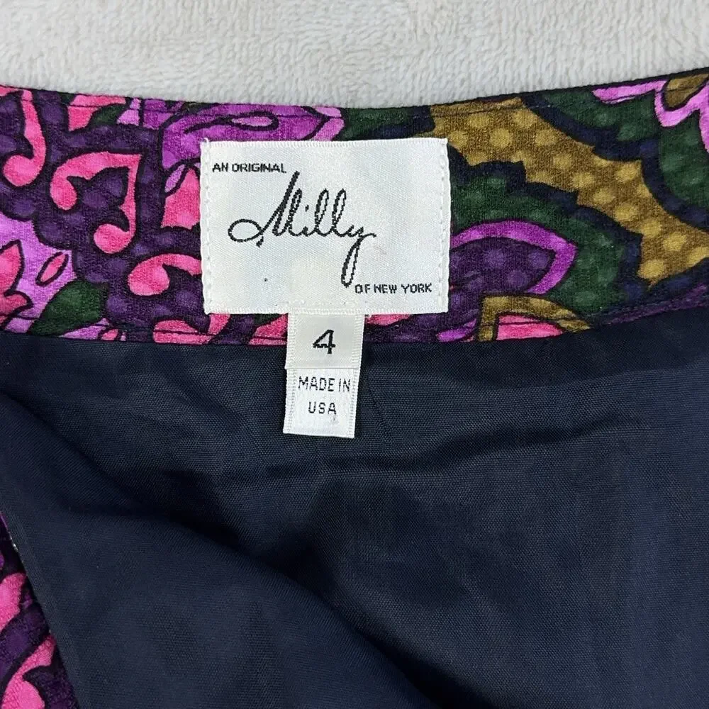 Milly Of New York Navy Accordion Midi Skirt Size 4 Wool Silk Lined Dark Academia